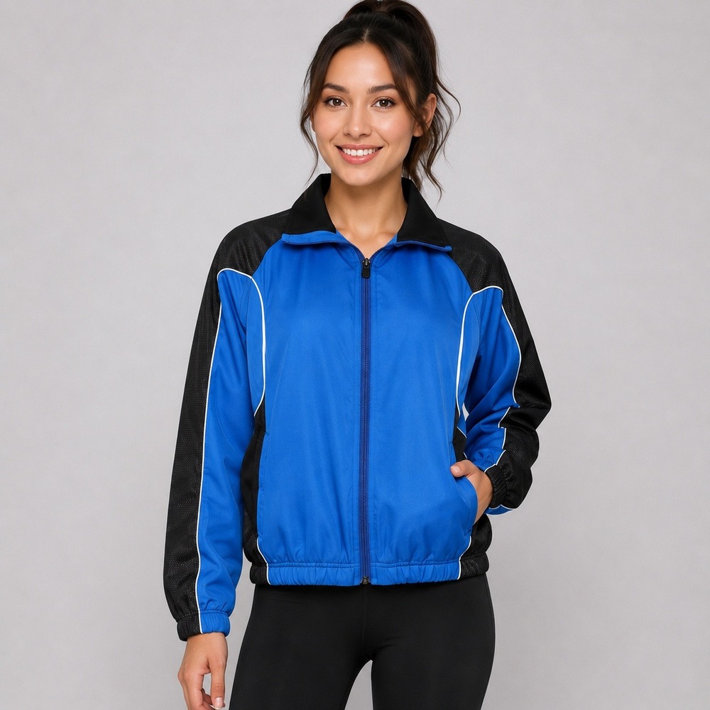 Illuminite Reflectivewear Track Jacket Blue Black White Piping Zip Women Size S